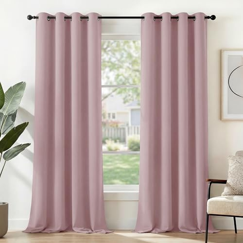 Deconovo Kids Blackout Curtains Super Soft Pair of Thermal Insulated Blackout Curtains Eyelet Curtains Pink Lavender 46 x 90 Inch 2 Panels