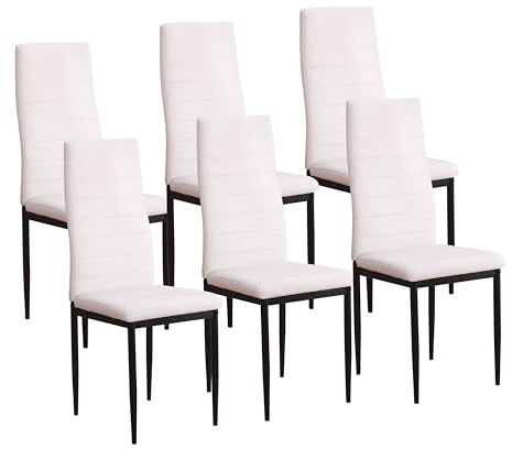 M1C - Pack 6 Sillas de Comedor emi, Sillas Estilo Moderno, Ergonómicas, espaldo y Asiento en Polipiel (Blanco)