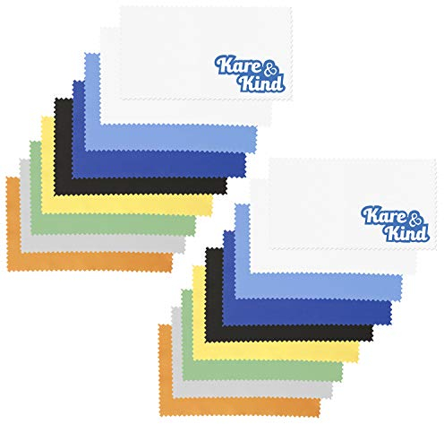 Kare & Kind 18x Microfiber Cleaning Cloths - for Cleaning Glasses, Eyeglasses, Camera Lens, Tablet, Smartphone, Laptop, Computer, TV and LCD Screens and other Delicate Surfaces