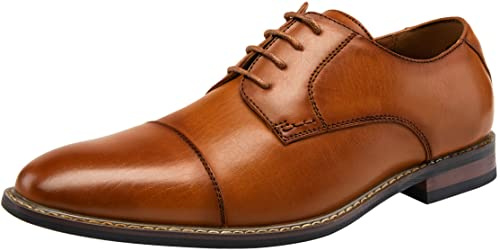 Jousen Men's Dress Shoes Fashion Cap Toe Mens Oxfords Formal Business Shoes Modern Derby Oxford (AMY645 Polished Brown 10.5)