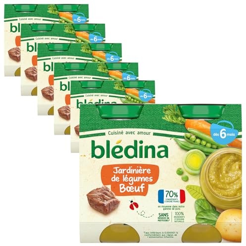 Blédina - Petits pots pour bébé - Jardinière de légumes Boeuf - 70% d'ingrédients Français - Dès 6 mois - 12 pots de 200g