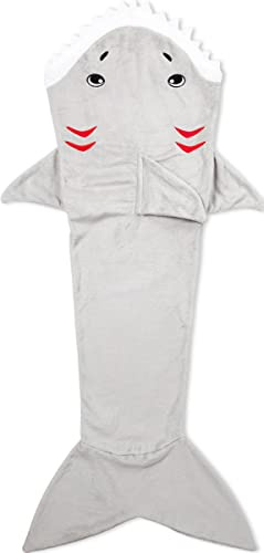 corimori Haifisch Drew Kuschel-Decke, Flauschige Couch-Decke für Kinder, Weißer Hai Schlafsack, 150 cm, grau