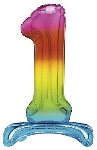 Unique Rainbow Standing Number 1 Foil Balloon 30, Packaged