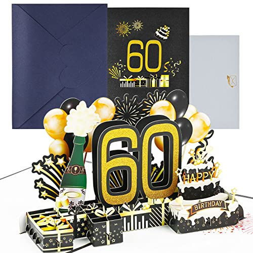 joyoldelf Tarjeta Felicitacion 60 Cumpleaños Pop Up - Tarjetas Cumpleaño Personalizada 3D, Regalos Divertidos Hombre NiñA, Incluye Sobre, Ideal Para Padre, Madre, Amigo, Novio, Novia