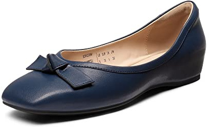 DREAM PAIRS Women's Low Wedge Dressy Flats, Comfortable Bow Tie and Casual Square Toe Rhinestone Wedding Shoes for Work,Size 7,Navy,SDFA2309W