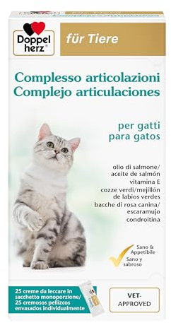 Doppelherz Complesso Articolazioni per Gatti, Supporto al Metabolismo Articolare in Caso di Osteoartrite, acidi grassi Omega-3, vitamine E e A, 25 Creme da Leccare