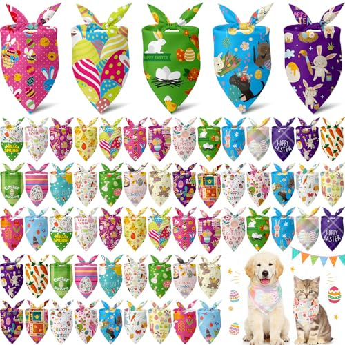 Sanwuta 60 Pcs Easter Dog Bandanas Bulk Bunny Dog Bandanas Adjustable Puppy Bibs Triangle Scarf Holiday Pet Costume for Small Medium Pet (Bunny Pattern)