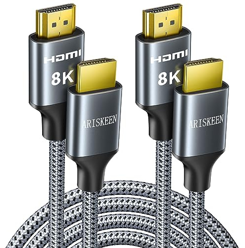 ARISKEEN 8K HDMI 2.1 Cable 2M 2Pack, High-Speed 48Gbps HDMI 2.1 Cable, Supports 8K@60HZ, 4K@120Hz, Compatible with PS5/4 TV Monitor Blu-ray Soundbar DVD Laptop