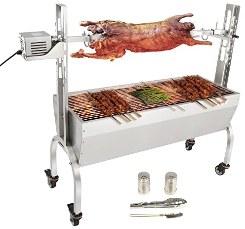 VEVOR Barbecue à Charbon avec Tournebroche Électrique Charge 41 kg 50 W 4 tr/min Rôtissoire à Charbon Barbecue Rôtissoire Cuisson 104x38 cm Haute Réglable Rôtir Agneau Cochon Poulet Camping Restaurant
