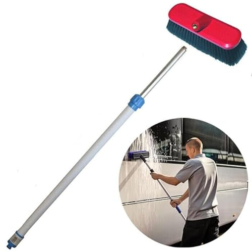 Spazzolone per Lavaggio Auto Camion e Camper, Scopa Telescopica Antigraffio per Veicoli, Spazzola in Nylon, Asta con Tubo ad Innesto Rapido Allungabile Fino a 1.88 Metri, Spazzola Rossa 24x10 cm