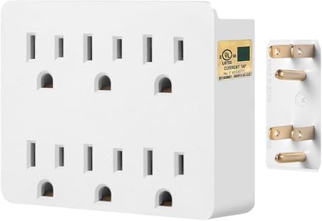 6 Outlet Wall Adapter, FiiMan UL Listed 3-Prong Grounded Outlet to The Side, Wall Plug Side Access Adapter, 6 Way Outlet Extender Tap, White (1 Pack)