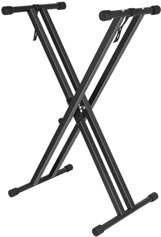 Height Adjustable Keyboard Stand With Quick Release Mechanism - Double X Foldable Heavy Duty Instrument Stand With Locking Straps for 54-61-88 Key Electronic Pianos