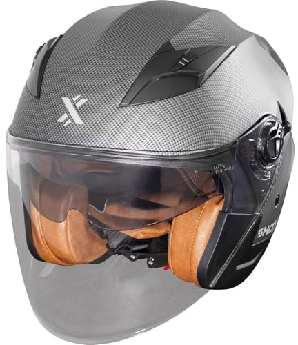 Shox Helmets Defender Carbon Open Face Motorcycle Helmet L Matt Carbon Effect