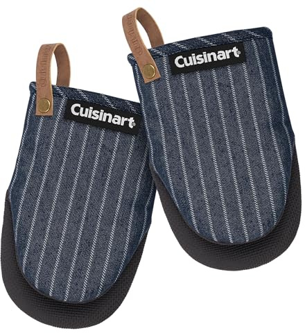 Cuisinart Heritage Mini Oven Mitts – 5.5” x 7” Heat-Resistant Kitchen Mitts for Oven with Non-Slip Neoprene Palm, Cotton Filling, and Faux Leather Loop – Durable Oven Mitt Set for Cooking & Baking