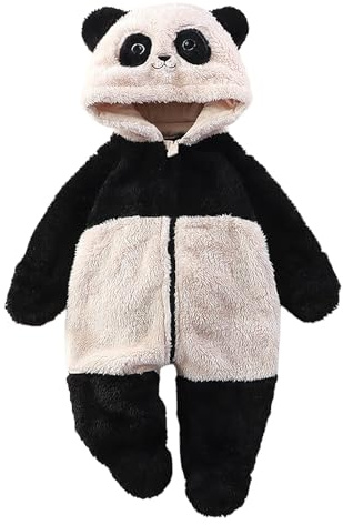 WYTbaby Tutina con Cappuccio in Pile per Neonato con Maniche Lunghe, Calda, per Autunno e Inverno, per Bambina e Bambino, 0-12 Mesi, Nero , 3-6 Months