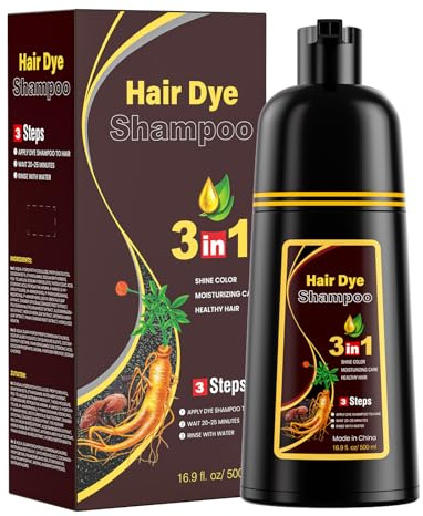 Dark Brown Hair Dye Shampoo 3 in1, Dark Brown Shampoo Hair Dye for Gray Coverage, Natural Hair Color for Women Men, Herbal Formula, Ammonia-free, Lasts 30 Days, 500ml (16.90 oz)