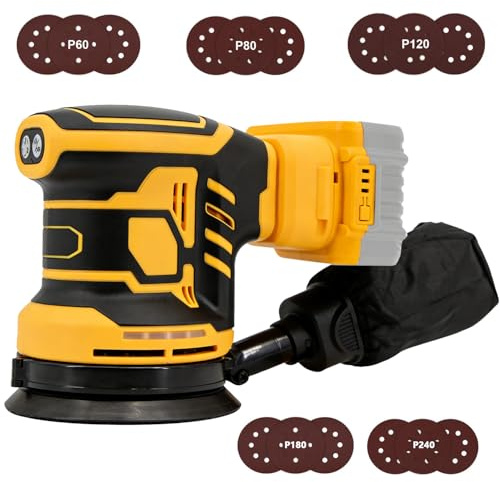 Cordless Random Orbit Sander for DeWalt, 125mm Professional Brushless Electric Sander with 15 Sanding Discs, 3 Speed Settings and 11,000 RPM,Perfect for Sanding,Waxing,Polishing(Battery not Included)