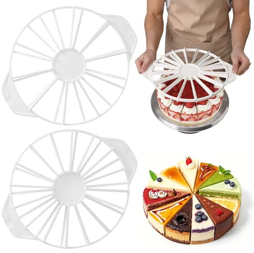 HUASD Juego de 2 Cortadores de Tartas Redondo para 10/12/14/16 Porciones, Divisor de Pasteles de Plástico, Longitud de 32/32.4 cm, Marcador de Porciones de Tartas, Blanco