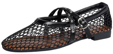 Ballerines Mary Jane en maille pour femme, élégantes, plates, chaussures de danse, chaussures d'été, chaussures de ballet classiques, pliables, rétro, respirantes, chaussures pieds nus
