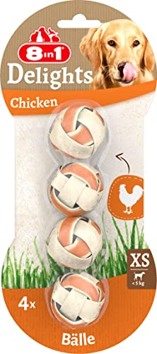8in1 Delights Chicken Balls XS - gesunder Kausnack für Hunde, hochwertiges Hähnchenfleisch eingewickelt in Rinderhaut, 4 Stück