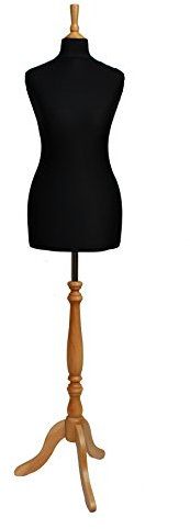 The Shopfitting Shop Deluxe Taglia 10/12 Donna Prova Abiti manichino da Sarto Busto manichino Nero Jersey Effetto faggio treppiede Supporto in Legno