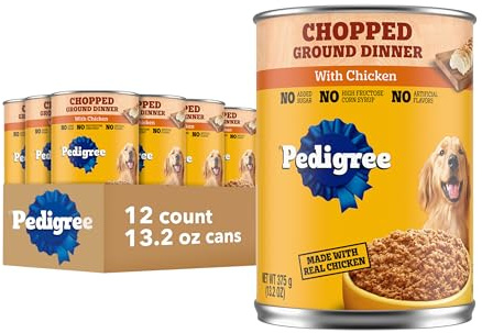 Pedigree Chopped Ground Dinner Adult Soft Wet Dog Food with Chicken, Canned Dog Food, 13.2 oz. Cans, 12 Count