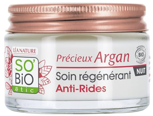 LÉA NATURE SO BiO étic| Soin Régénérant Anti-rides Nuit – Précieux Argan | Peau plus ferme et rebondie | Rides réduites | Huile d’Argan Bio | 99% d'origine naturelle | Made in France| 50 ml