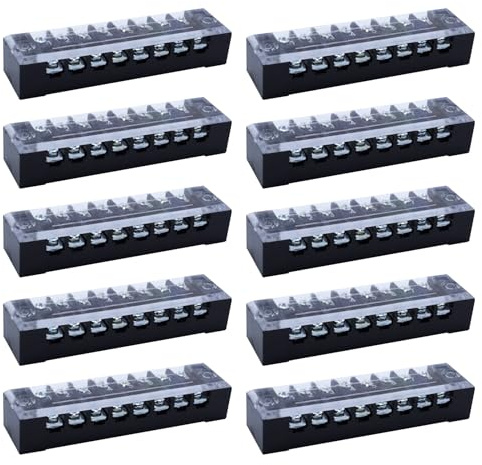 Antrader 10-Pack 8 Positions Dual Rows 600V 15A Wire Barrier Block Screw Terminal Strip with Cover TB-1508