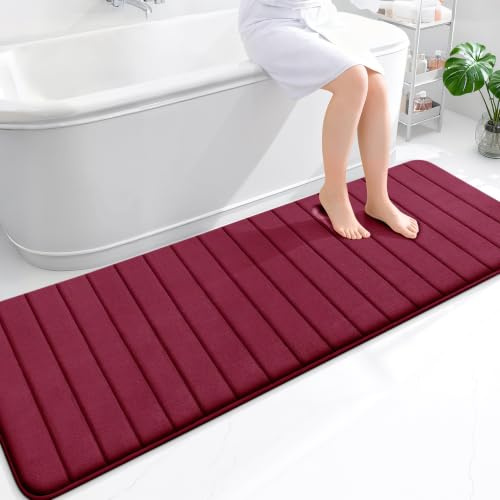 smiry Memory Foam Bath Mat 60 x 180 cm Bathroom Mat Wine Red | Extra Soft Non-Slip Absorbent Machine-Washable, Plush Cushioned for Cozy Foot Feel, Ideal for Shower, Sink & Bathroom Entry