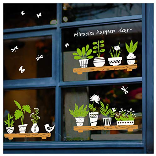 Adesivi per piante a doppia faccia per finestre, decorazioni adesivi da parete con piante verdi, autoadesiva da parete rimovibile fai da te per cameretta soggiorno decorazione per porte in vetro