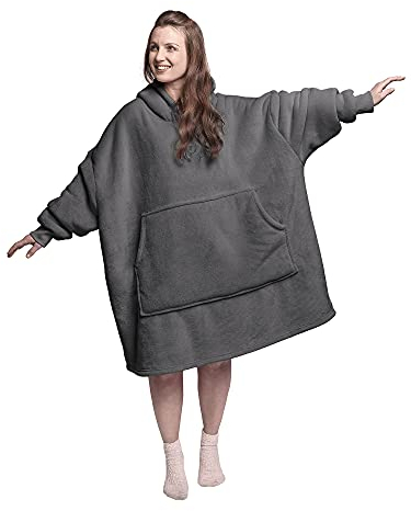 Silentnight Snugsie Oversized Blanket Hoodie – Big Ultra Soft Sherpa Fleece Warm Cosy Hooded Giant Wearable Blanket Hoody Throw for Women Men Adults Teens – Charcoal Grey