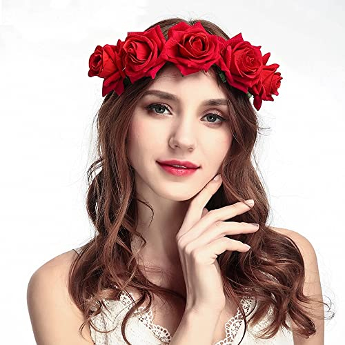 Diadema Catrina para Mujer Niñas Boho Corona de Flores Diadema Elástica con Guirnalda para el Pelo Floral Corona de Rosas para Halloween Boda Invitada Fiesta
