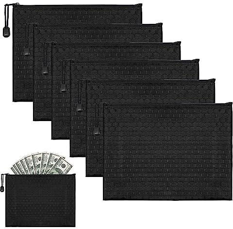 FANNAS 6 Stück Geldtaschen Banktasche DIN Dokumentenmappe A5 Geldtasche mit Reißverschluss 24 x 18cm Oxford Geldtaschen Dokumententasche für Geldscheine Aufbewahrung Dokumenten(Schwarz)