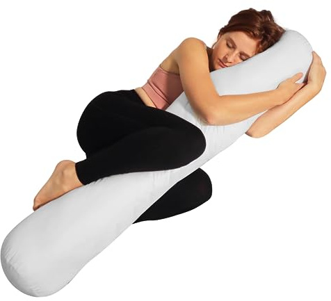Pillowable - 8” x 48” Round Body Pillow - Adjustable Bolster Pillow for Bed with Removable Cover - Body roll Pillow Maternity Pillow - White