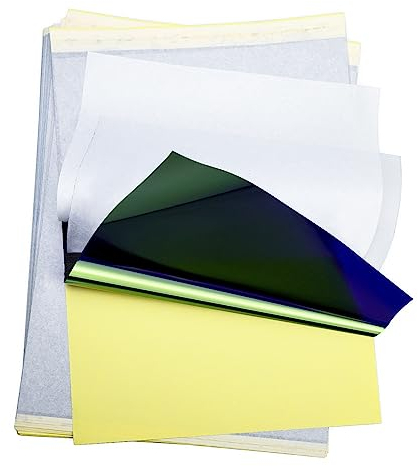 Biomaser Tattoo Transferpapier, 50 Blatt Schablonen Transferpapier zum Tätowieren, 4 Schichten Premium DIY Transparentpapier Transfer Kit liefert A4 Größe