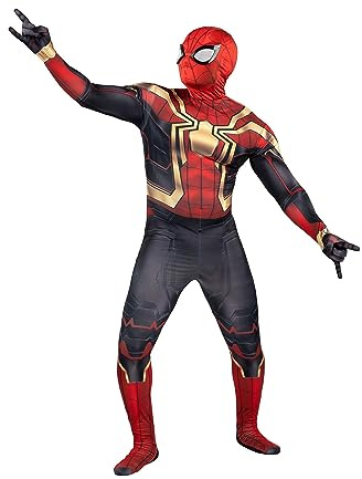 Jazwares Marvel Adult Integrated Spider-Man Deluxe Zentai Suit - Spandex Jumpsuit with Mask with Plastic Eyes - Iron Spider Man Large