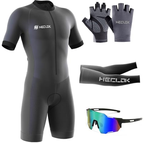 Tuta da Triathlon a Maniche Corte da Uomo, 2024 Nuovi MTB Body Trisuit Cycling Skinsuit with Gel Pad per Nuoto/Corsa/Ciclismo, Abbigliamento Ciclismo Imbottita, Monopezzo (TYP-7,L)