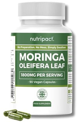 Moringa Capsules 1800mg – High Strength Moringa Oleifera Powder Supplement – 90 Vegan Capsules – Nutripact