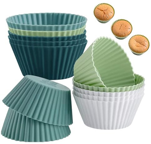 Moldes de silicona para magdalenas, moldes de silicona para cupcakes, 12 moldes reutilizables para cupcakes, moldes redondos, antiadherentes, fáciles de limpiar, moldes para magdalenas de repostería