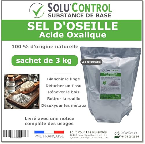 Sel d’Oseille 3 kg - Acide Oxalique 100% Naturel - Blanchir, Détacher, Rénover et Désoxyder
