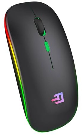 ECONOVA Wireless Rechargeable RGB Mouse – Ergonomic Design with Compatible Bluetooth & 2.4G Devices, 500mAh Battery, Silent Click, 7 Million Click Lifespan, Dual Mode 1600DPI – Black