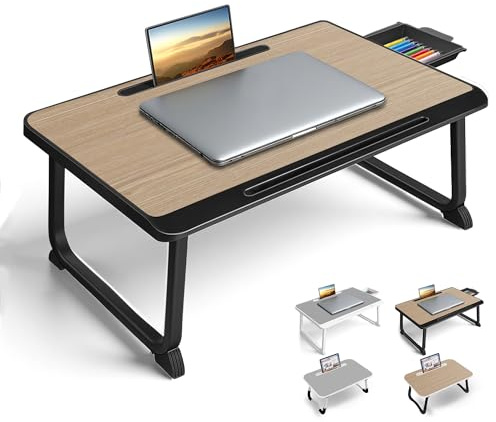 Laptop Bed Desk - Lap Desk for Breakfast in Bed, Study, Office Work, Gaming, Writing & Reading,Tray Table for Sofa, Couch, Home & Office Laptop Stand for Bed (60x40 Wood)