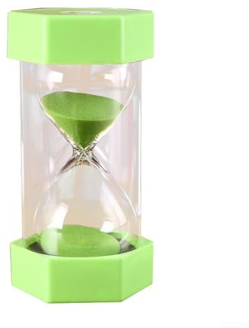 Sablier coloré de 5 minutes avec base hexagonale en verre plastique pour salle de classe, maison, bureau, cuisine, jeux, étude, brossage des dents, relaxation (vert, 5 minutes)