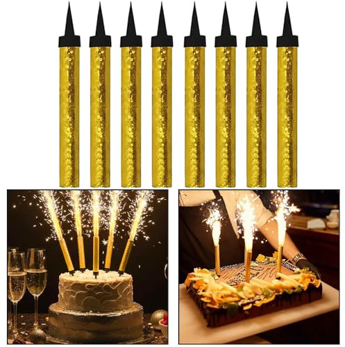 CRSTAL25 Silver & Gold Sparkling Fountain Candles in Pack of 8 | Low-Smoke, Bright Sparkle & Long-Lasting Effect | Great for Birthdays, Anniversaries, Weddings & Parties (8 Pack, Golden)