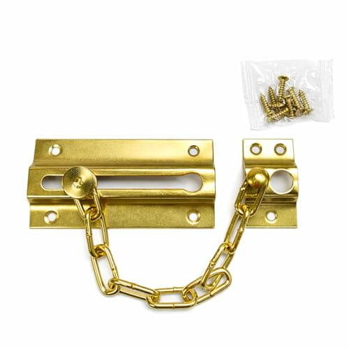 Terryshop74 Cadena de seguridad para puerta de metal 110 mm – Tope de puerta antirrobo con tornillos incluidos – Bloqueo de puerta para casa, oficina, hotel – dorado/plateado (oro)