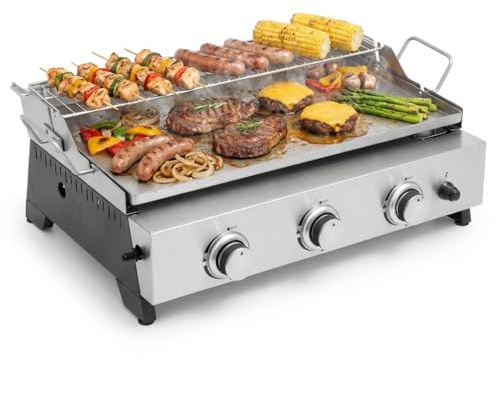 METRO PROFESSIONAL Barbecue a Gas Tornada con 3 Bruciatori, Piastra in Acciaio Inox 61.5 × 32 cm, 7.5 kW, Argento