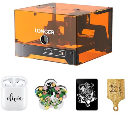 LONGER Ray5 miniS Graveur laser 10 W, FDA Classe 1 Coffre-fort entièrement fermé avec détection de porte, 12 000 mm/min Haute vitesse, zone de 130 x 125 mm, pour débutants, bricolage, usage domestique
