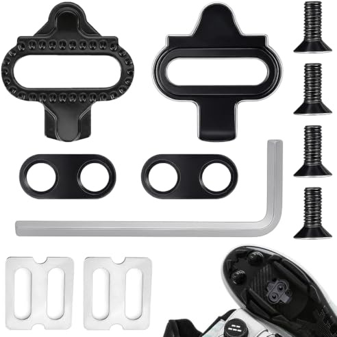 SPD Crampons compatibles avec Shimano SH51, crampons pour pédales Shimano SPD à 2 trous, jeu de crampons en acier CrMo avec plaques antidérapantes, vis et rondelles, pour chaussures de VTT et de