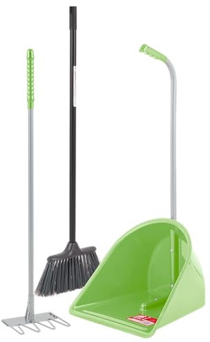 Red Gorilla Pistachio TIDEE Companion Set Rake Mini Broom and Large Scoop Shovel for Horse Manure Multi Purpose Large Lightweight Dustpan for Paddock Stable Horsebox Garden or Building Site Waste