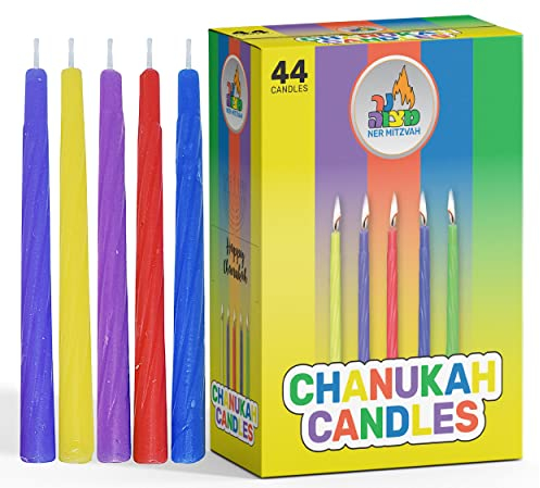 Ner Mitzvah Bougies Hanouka Multicolore - Sans Gouttes Hanukkah Candles Bougie Hanouka De Taille Standard - Cire De Qualité Supérieure - 44 Bougies Par Boîte